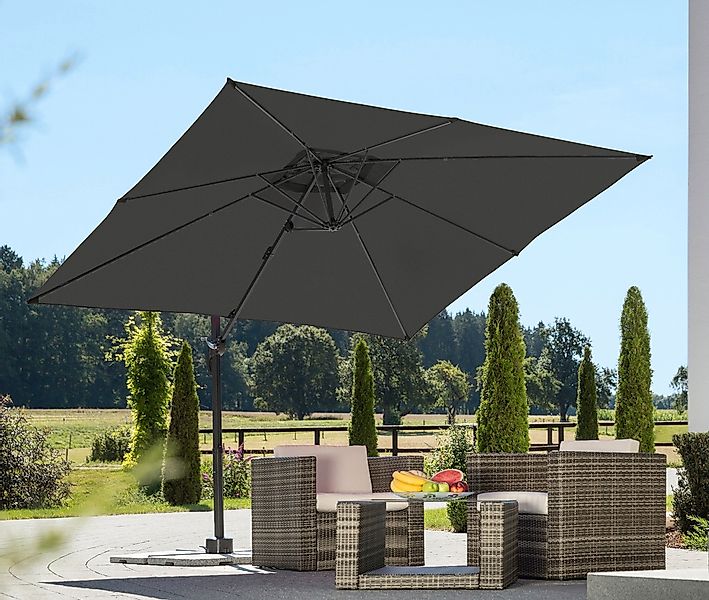 Schneider Ampelschirm Rhodos Junior  270 cm x 270 cm Anthrazit mit Kurbelme günstig online kaufen