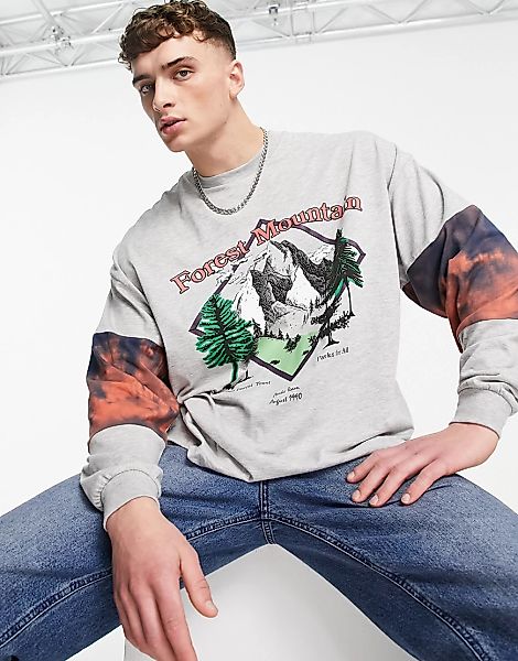 ASOS DESIGN – Langärmliges Oversize-Shirt in Grau mit Farbblockdesign, Bati günstig online kaufen