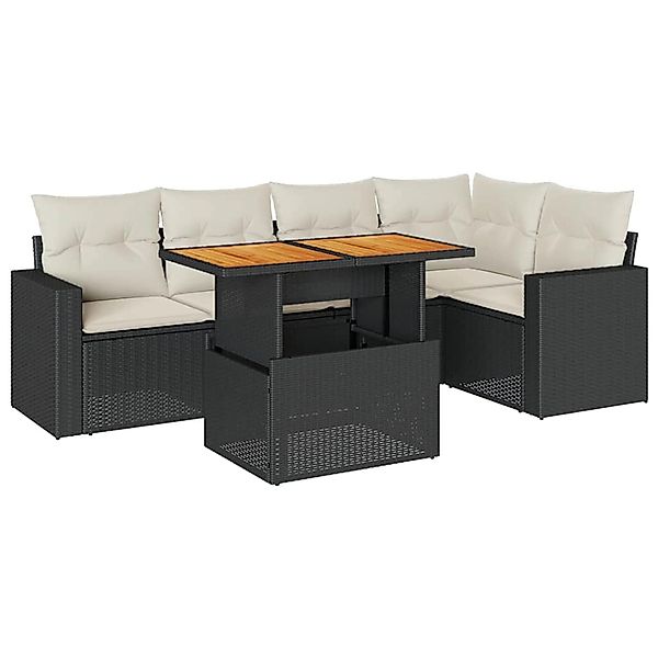 vidaXL 6-Tlg Garten-Sofagarnitur mit Kissen Schwarz Poly Rattan 3327038 günstig online kaufen