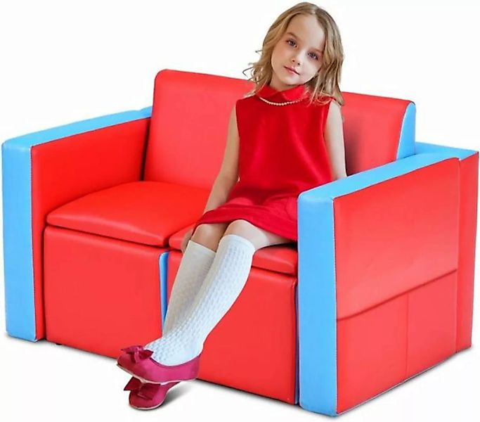 KOMFOTTEU Kindersofa Kindertisch, mit 2 Stühlen & verstecktem Stauraum günstig online kaufen