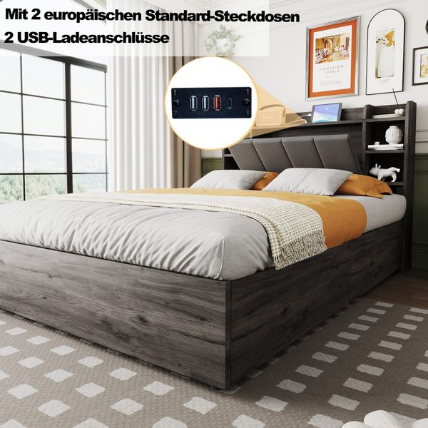 REDOM Stauraumbett Hydraulisches Holzbett, Mit USB- günstig online kaufen