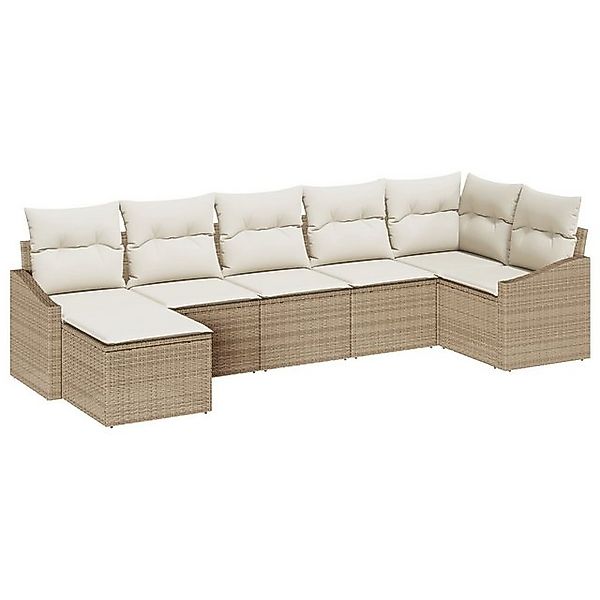 vidaXL Loungesofa 7-tlg. Garten-Sofagarnitur mit Kissen Beige Poly Rattan, günstig online kaufen