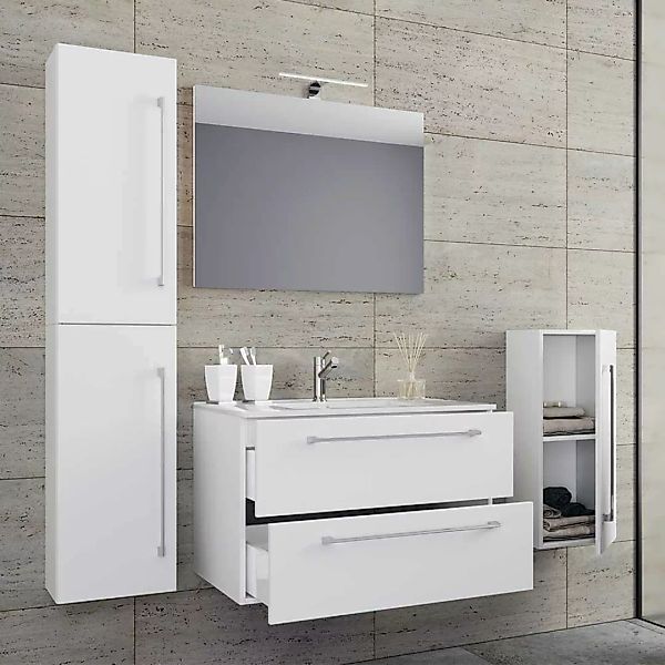 Hängende Badezimmermöbel weiß in modernem Design 150 cm hoch (vierteilig) günstig online kaufen