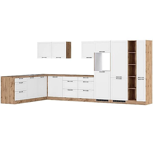 Winkelküche 420/240 cm in weiß und Eiche, Arbeitsplatte in Eiche, MONTERREY günstig online kaufen