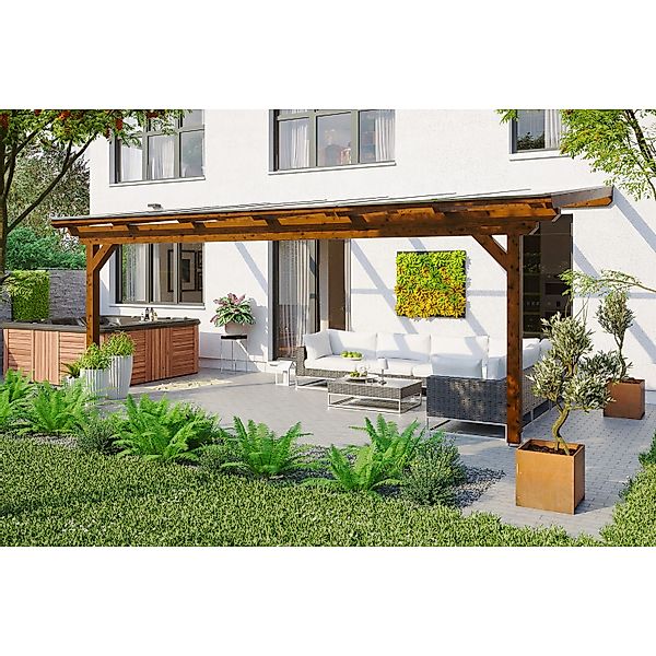 Skan Holz Terrassenüberdachung Ancona 648 x 300 cm Leimholz Nussbaum günstig online kaufen