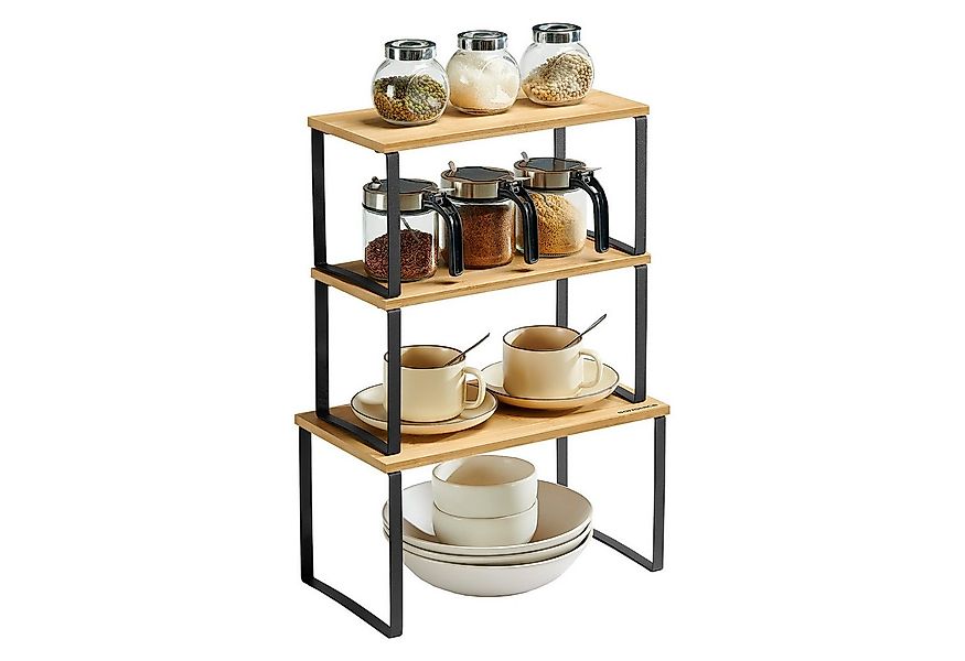 SONGMICS Gewürzregal, 3er Set, stapelbar, erweiterbar, Metall und Bambus günstig online kaufen