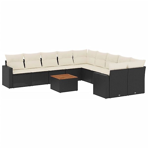 vidaXL 11-Tlg Garten-Sofagarnitur mit Kissen Schwarz Poly Rattan 3256644 günstig online kaufen