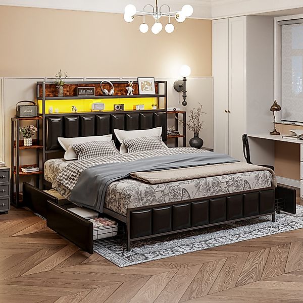 Flieks Metallbett, LED Polsterbett Doppelbett 160x200cm günstig online kaufen