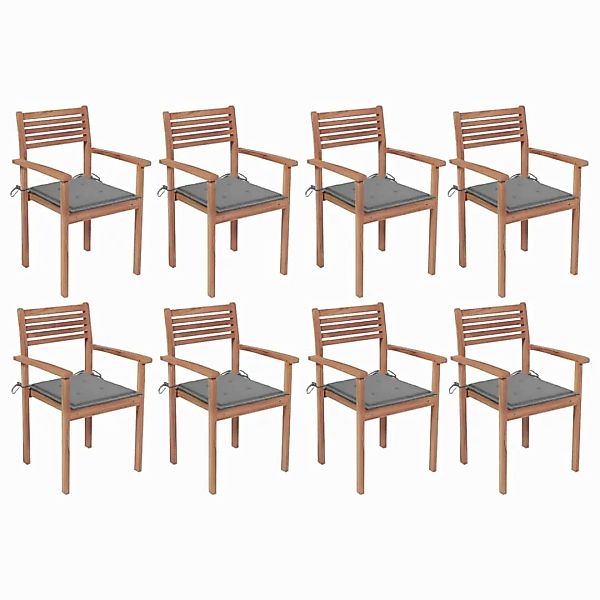 Stapelbare Gartenstühle Mit Kissen 8 Stk. Massivholz Teak günstig online kaufen