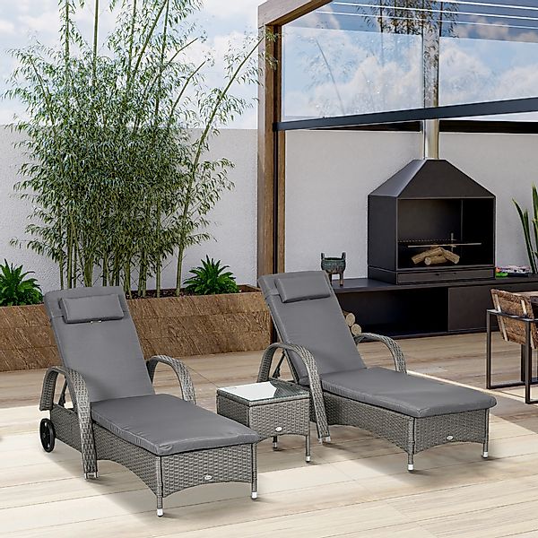 Outsunny Sonnenliege Gartenliege 3er-Set Gartenmöbel, Polyrattan & Metall, günstig online kaufen