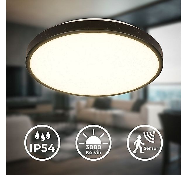 B.K.Licht LED Deckenleuchte LED Deckenlampe IP54 Bewegungsmelder schwarz - günstig online kaufen