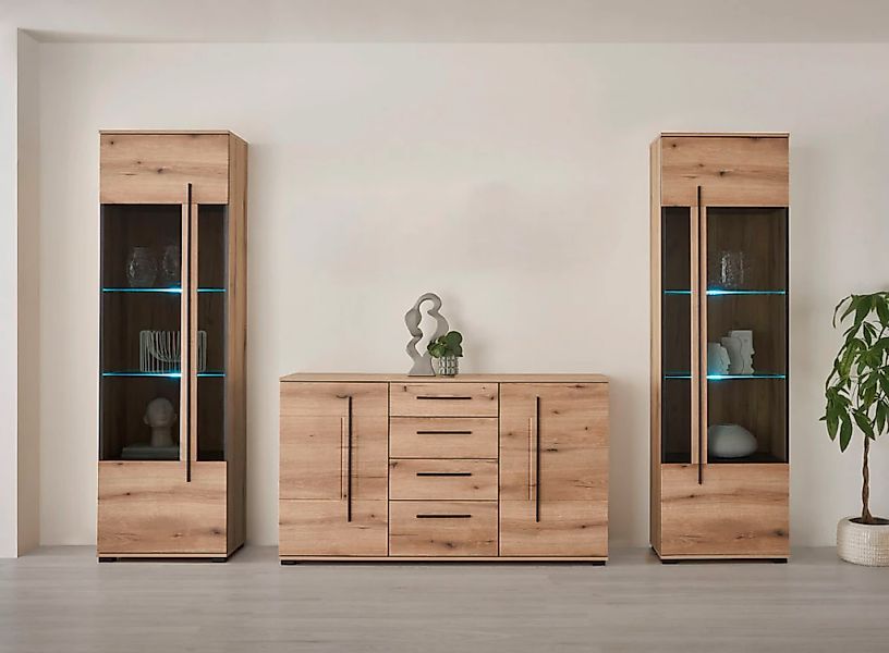 Home affaire Wohnwand "Cantara, moderne Anbauwand, Wohnzimmer-Set, in Eiche günstig online kaufen