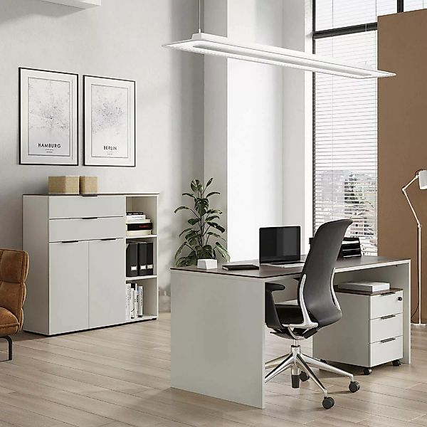 Lomadox Arbeitszimmer Set ALVESTA-01 in Kaschmir beige mit Nussbaum Nb. wei günstig online kaufen