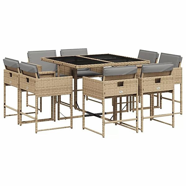 vidaXL 9-tlg Garten-Essgruppe mit Kissen Beigemischung Poly Rattan Modell 2 günstig online kaufen