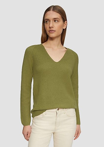 s.Oliver Longpullover Strickpullover Strickpullover mit V-Ausschnitt und Ra günstig online kaufen