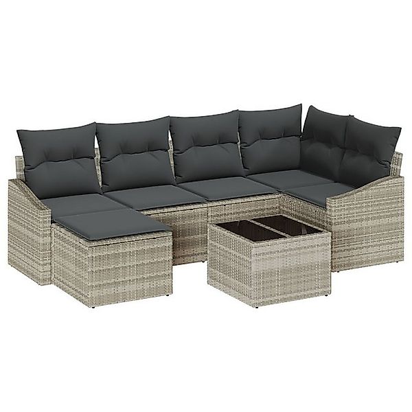 vidaXL Loungesofa 7-teiliges Garten Esszimmer Set mit Kissen Grau Poly Ratt günstig online kaufen