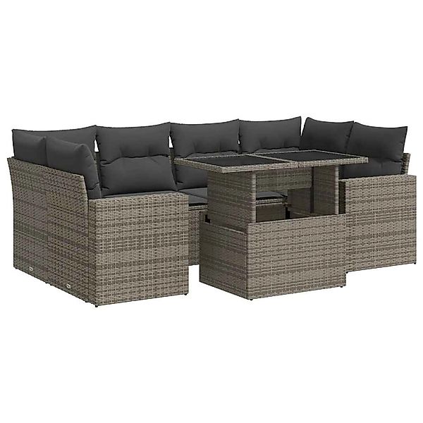 vidaXL 7-Tlg Garten-Sofagarnitur mit Kissen Grau Poly Rattan 3326271 günstig online kaufen
