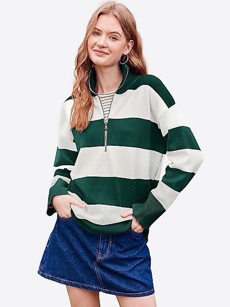Imily Bela Sweater Damen Oversize Strickpullover mit Streife (Packung, 1-tl günstig online kaufen
