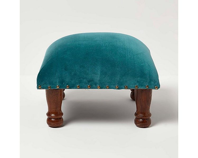 Homescapes Fußhocker Samthocker Mable – petrolgrün mit Holzbeinen, 40 x 40 günstig online kaufen