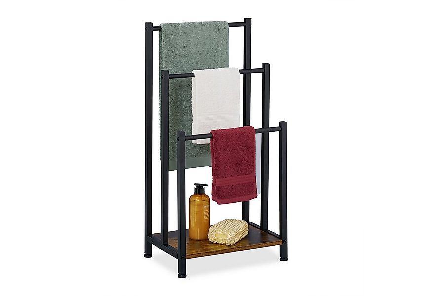 relaxdays Handtuchständer 3 Stangen & Ablage, braun günstig online kaufen