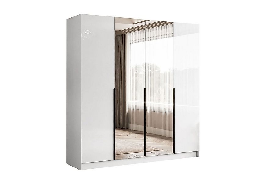 Lookway Kleiderschrank AUREL 4D in Weiß hochglanz Drehtürenschrank mit Spie günstig online kaufen