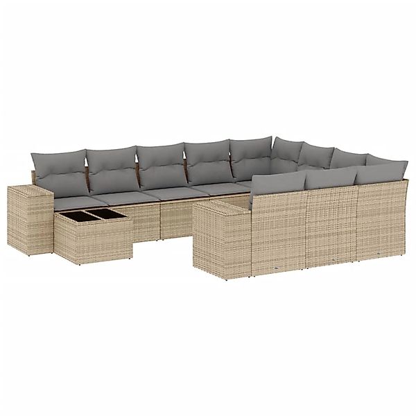 vidaXL 11-Tlg Garten-Sofagarnitur mit Kissen Beige Poly Rattan 3223128 günstig online kaufen