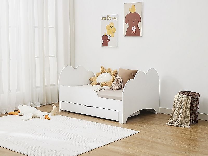 Bett mitwachsend mit Schublade - 90 x 140/170/200 cm - Kiefer & MDF - Weiß günstig online kaufen