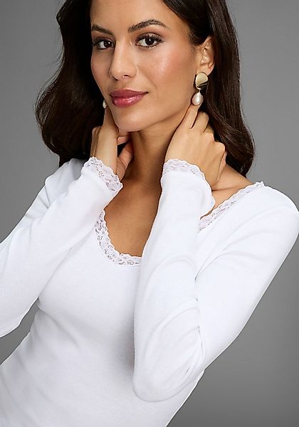 AJC Langarmshirt sehr figurbetont, unifarben, V-Ausschnitt mit Spitzenkante günstig online kaufen