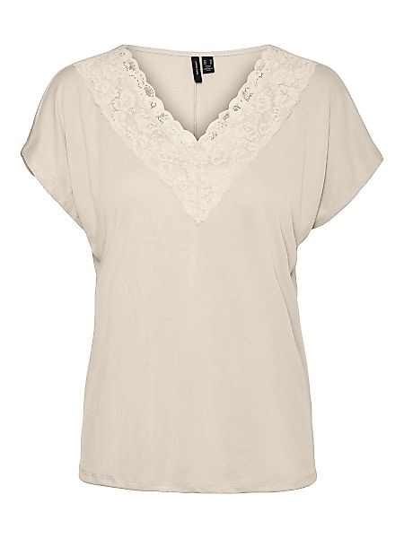 VERO MODA Spitzen- T-shirt Damen Beige günstig online kaufen