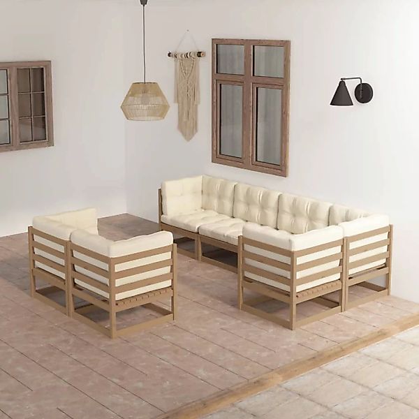 7-tlg. Garten-lounge-set Mit Kissen Kiefer Massivholz günstig online kaufen