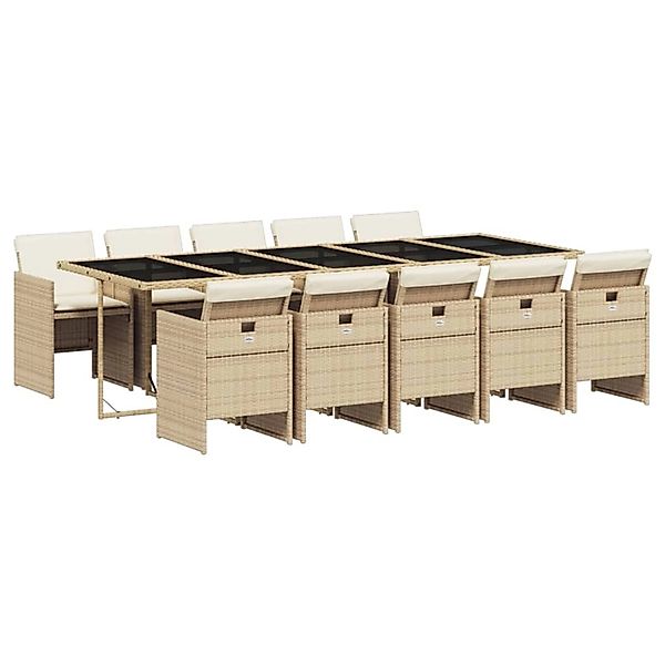 vidaXL 11-Tlg Garten-Essgruppe mit Kissen Beige Poly Rattan 3210574 günstig online kaufen