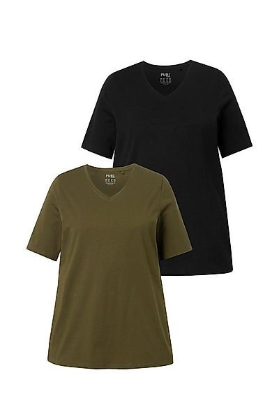 Ulla Popken T-Shirt T-Shirts 2er-Pack V-Ausschnitt Halbarm (2-tlg) günstig online kaufen