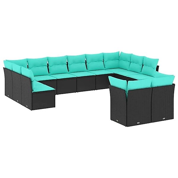 vidaXL 12-Tlg Gartensofa-Set mit Kissen Schwarz Polyrattan 3218427 günstig online kaufen