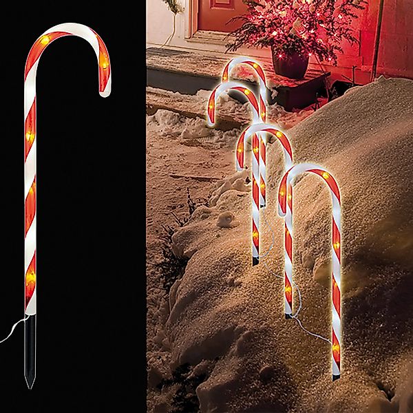 Mojawo Lichtervorhang 4er Set LED-Gartenleuchtstäbe Zuckerstange günstig online kaufen