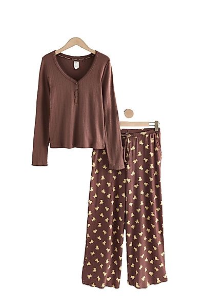 Next Pyjama Langarm-Schlafanzug mit Pointelle-Stickerei (2 günstig online kaufen
