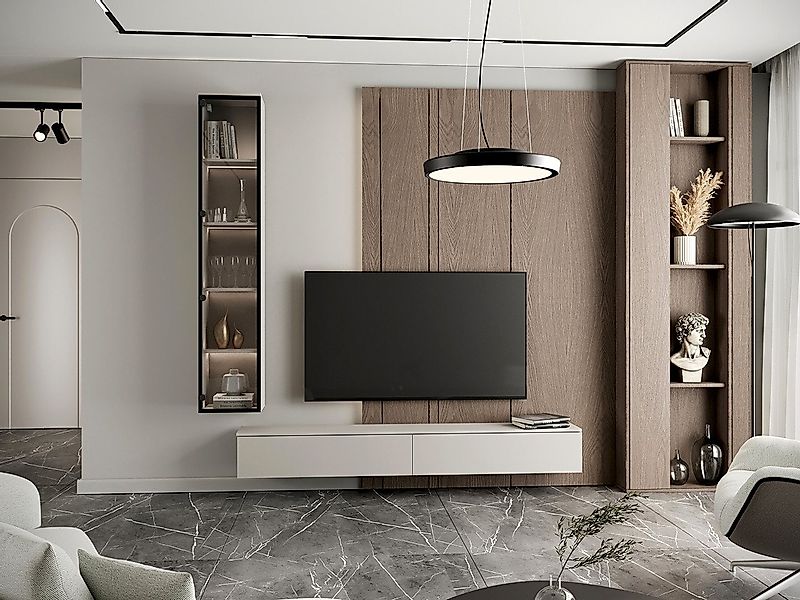 MOEBLINE Wohnwand Wohnwand Medienwand FIVO 2 kaschmir TV-Lowboard Vitrine 2 günstig online kaufen