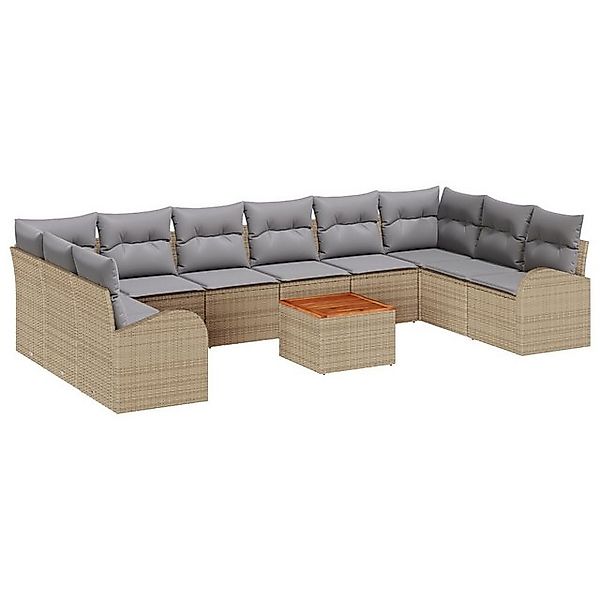 vidaXL Loungesofa 11-teiliges Garten Sofa Set mit Kissen Beige Poly Rattan, günstig online kaufen