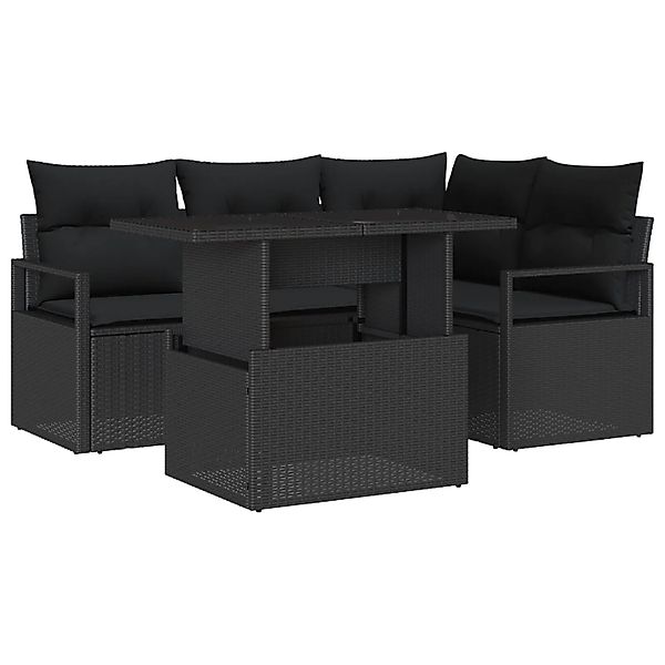 vidaXL Garten-Sofa-Set mit Speicher 5-Tlg Schwarz Poly Rattan 3357556 günstig online kaufen