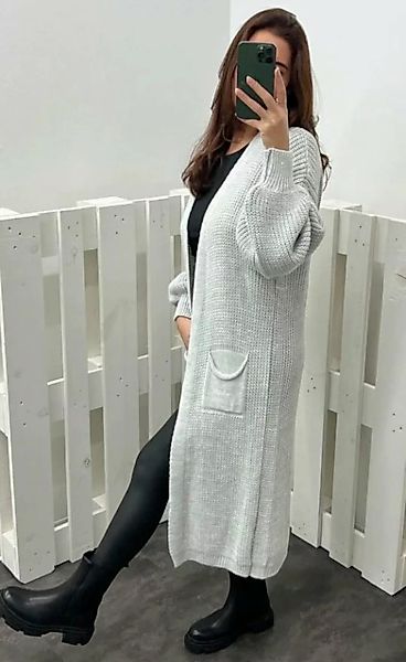 HELLO MISS Longstrickjacke Modisch Maxi Strickjacke mit aufgesetzten Tasche günstig online kaufen