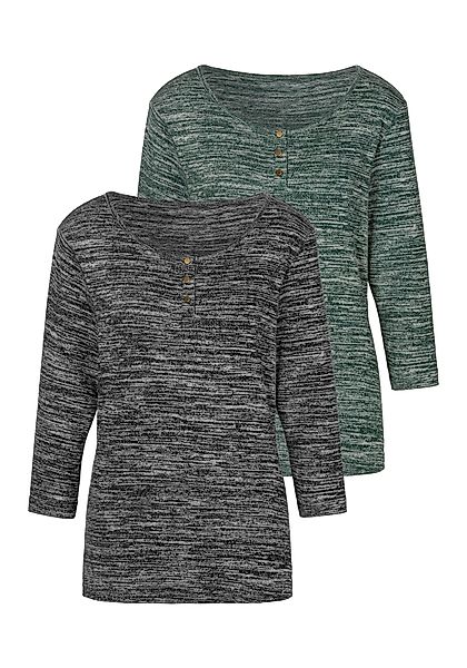 LASCANA 3/4-Arm-Shirt "mit goldfarbenen Knöpfen", (2er-Pack), aus weicher V günstig online kaufen