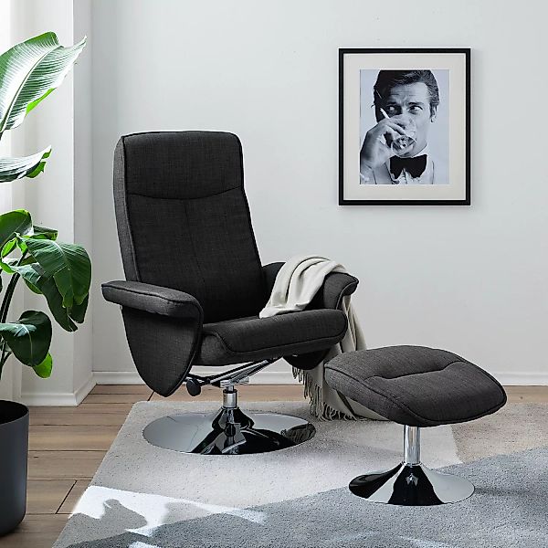 home24 loftscape Relaxsessel Selfors II Dunkelgrau Webstoff mit Hocker/Rela günstig online kaufen
