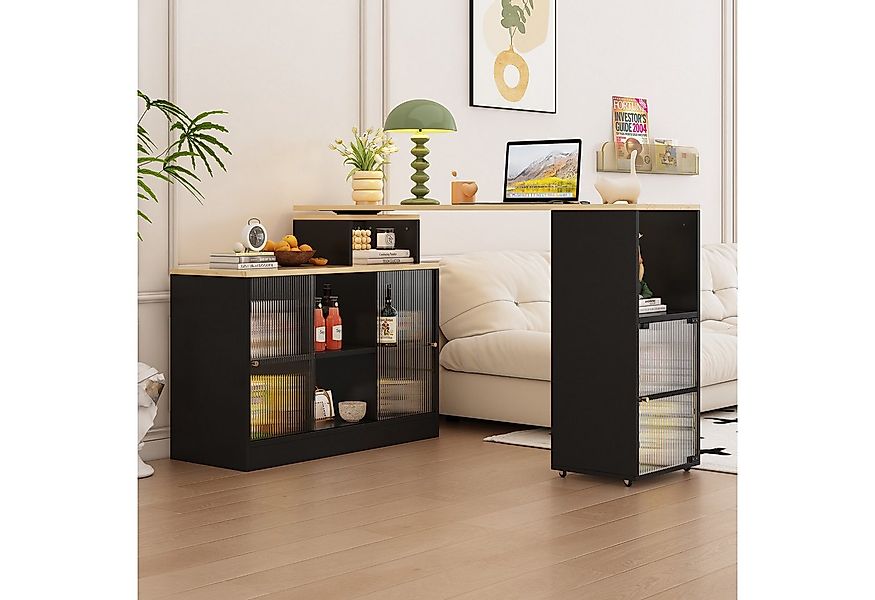 Tongtong Bartisch ausziehbarer und drehbarer Beistelltisch mit Stauraum, Sc günstig online kaufen