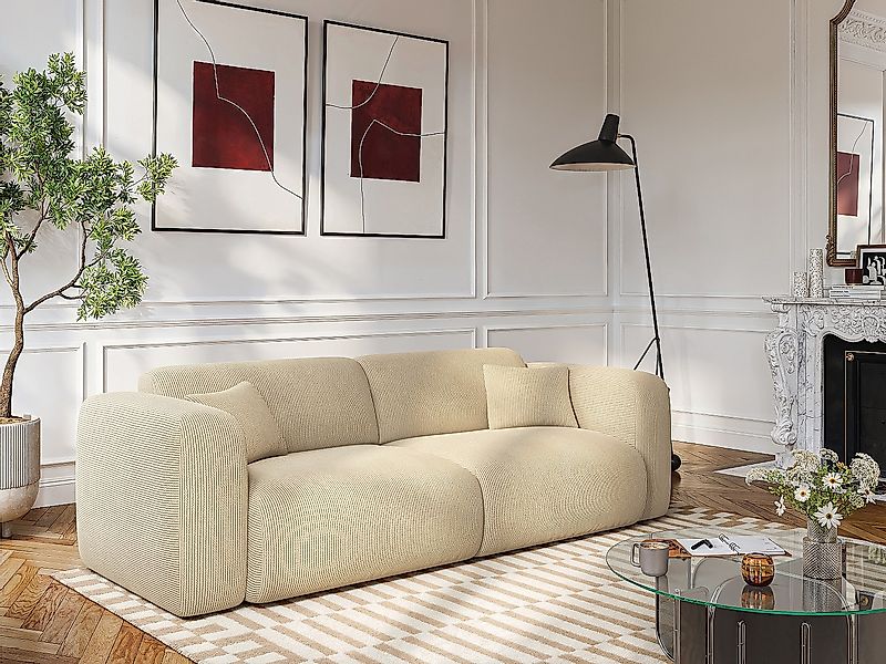 Sofa mit Schlaffunktion 4-Sitzer - Cordvelours, feine Rippung - Beige - POG günstig online kaufen