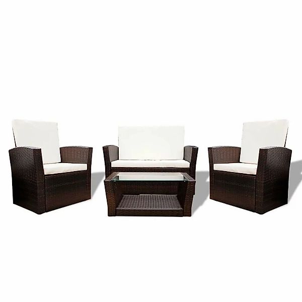 4-tlg. Garten-lounge-set Mit Auflagen Poly Rattan Braun günstig online kaufen