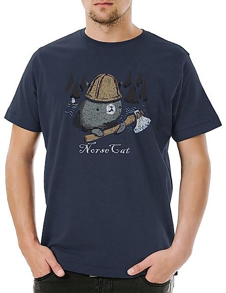 Urban Backwoods Print-Shirt Urban Backwoods Norse Cat Herren T-Shirt Navy G günstig online kaufen