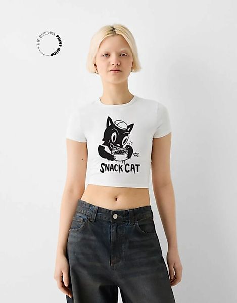 Bershka T-Shirt Mit Print Damen S Grbrochenes Weiss günstig online kaufen