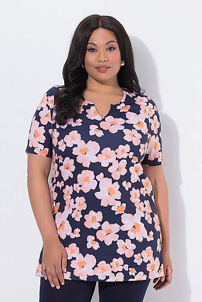 Ulla Popken Longshirt Longshirt Blüten A-Linie Tunika-Ausschnitt Halbarm günstig online kaufen