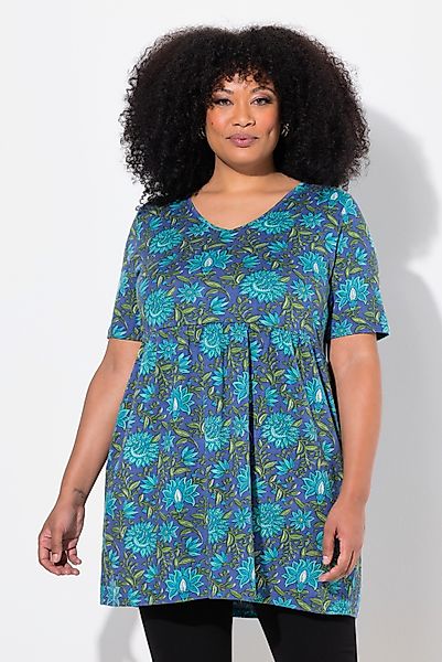 Ulla Popken Midikleid Longshirt Blüten V-Ausschnitt günstig online kaufen