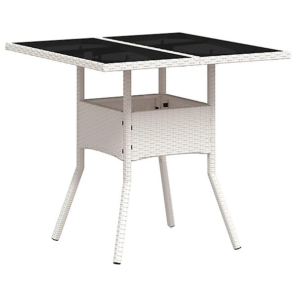 vidaXL Gartentisch mit Glasplatte Weiß 80x80x75 cm Poly Rattan 368132 günstig online kaufen