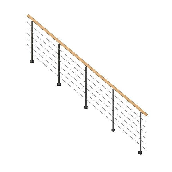 StarWood Metallgeländer Kos mit Rechteckhandlauf Eiche 300 cm Anthrazit FSC günstig online kaufen